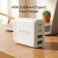 Chargeur mural 4 ports 40W 2A2C PD QC3.0 à charge rapide USB C, adaptateur secteur portable pour téléphone portable et tablette