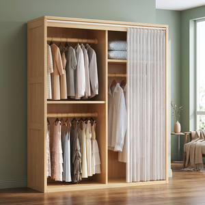 Modern Wooden Wardrobe With <b>Sliding</b> <b>Door</b> Flat Panel Design Space Saving Bedroom Storage <b>Cabinet</b> Freestanding Furniture - Product Image 2