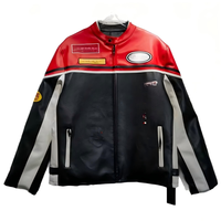 Blouson en cuir décontracté coupe ample grande taille avec col montant brodé et fermeture éclair, style motard, coupe-vent en coton pour le printemps