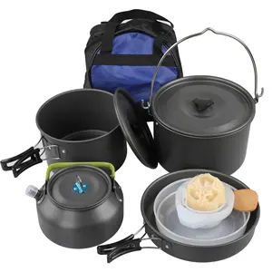 Portable Outdoor Travel Aluminium Alloy Camp Kitchen Cookware Set Camping Pot Fry Pans Camping Accessories