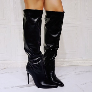 Bottes hautes pour femmes, taille 47, pour jambes larges, avec tige personnalisée, talons hauts et fins, couleur unie - Product Image 5