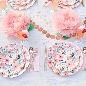 Damai ชุดจานชามกระดาษสำหรับงานเลี้ยงน้ำชาแบบใช้แล้วทิ้งธีมดอกไม้สำหรับวันแม่ - Product Image 2