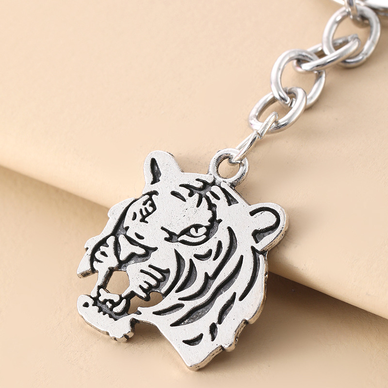 Wholesale Metal Double Sided Tiger Head Pendant Keychain