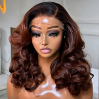 Perruque Lace Front 5x5 en Cheveux Humains, Couleur Brun Auburn, Raie Latérale, Ondulations Souples, Sans Colle, Ligne de Cheveux Pré-épilée, Cheveux Remy pour Femmes