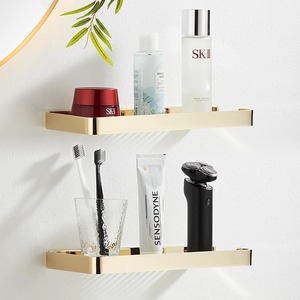 Standard Pa Copper <b>Bathroom</b> <b>Shelf</b> Wall Mounted Square Gold Plated <b>With</b> Perforated Design For <b>Mirror</b> Storage - Product Image 3