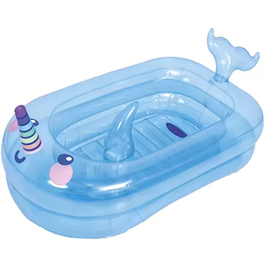 Piscine <span class=keywords><strong>gonflable</strong></span> pliable en PVC pour la famille, motif <span class=keywords><strong>baleine</strong></span>, portable, pour l'été, couleur bleue, 95x62x48cm - Product Image 2