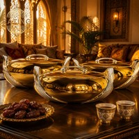Ensemble chauffe-plats de luxe en argent et or poli miroir, 3 pièces, pots de service isothermes pour les fêtes du Moyen-Orient, Majlis, Aïd, mariages