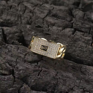 Anillos de Cadena Cubana con Diamantes Brillantes al por Mayor de Fábrica, Anillos de Latón con Circonita Cúbica Chapados en Oro, Personalizados, Estilo Hip Hop - Product Image 5