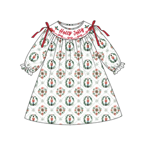Conjuntos de Boutique Navideños Personalizados para Bebés y Niñas Pequeñas, Vestido de Dos Piezas con Bordado de Holly Jolly, Ropa Festiva - Product Image 4