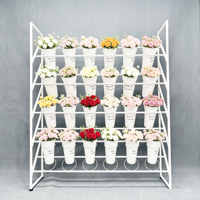 Présentoir à fleurs en métal blanc en gros, support de présentation multi-niveaux pour fleuriste, porte-seau à fleurs pour fleuriste et supermarché