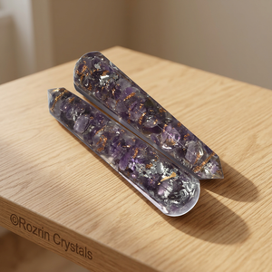 หินคริสตัลอเมทิสต์ขัดเงา รูปทรงดินสอ แกะสลัก สำหรับนวดออร์กอน ยี่ห้อ rozrincrystals.com รุ่น Orgw-04 ผลิตที่กูร์กาฏ ประเทศอินเดีย - Product Image 2