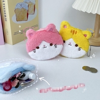 Vente en gros d'adorables portefeuilles en forme de chat porte-monnaie en peluche pour filles petit dessin animé étui pour écouteurs Bluetooth sac de rangement pour câble de données