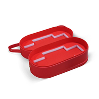 Op maat gemaakte rode PU lederen multifunctionele voedselgeschenkdoos met handvat voor maancake, wijn, noten, gedroogd fruit, ovale gelaagde verpakking