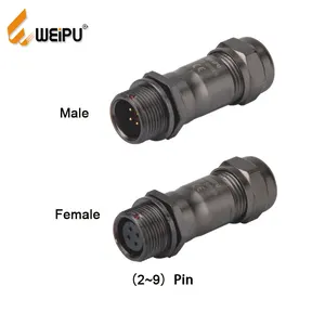 Male Cable Connector WEIPU IP67 2pin M8 M12 Rear-nut Mount Female Male Receptacle Multi Pin IP67 Circular Cable Connector