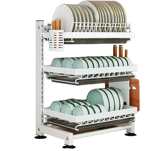 Rejilla ajustable de secado de cubiertos de acero inoxidable con tablero de drenaje y soporte para utensilios Organización de cocina Fregadero Material metálico - Product Image 1