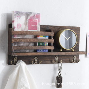 Wall Mounted Storage <b>Shelf</b> With <b>Hooks</b> And Clock For Entryway Organization - Product Image 1