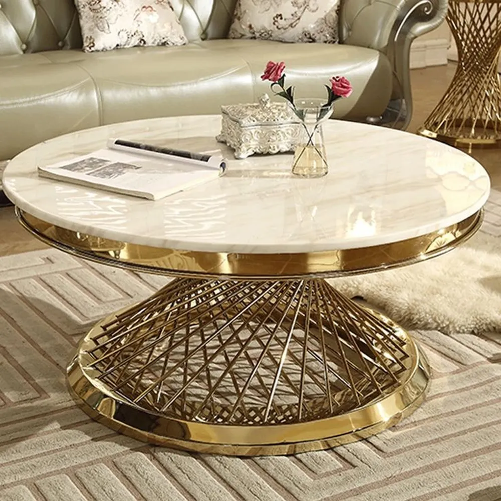 Living room furniture gold stainless steel coffee table set marble coffee table round coffee tables