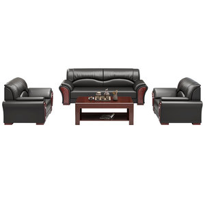 Conjunto de Sofá de Oficina de Cuero Genuino de Tres Plazas con Mesa de Centro y Sillas para Uso Comercial, Estructura de Madera Sólida y Duradera - Product Image 5