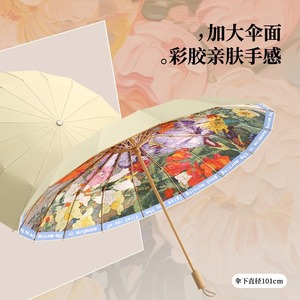 Parapluie Rétro Peinture à l'Huile 100 cm 8 Baleines en Alliage Manuel Protection Solaire Pluie Voyage PVC Pliant en Trois Sections - Product Image 2