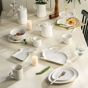 Service de table en porcelaine blanche de luxe LovingHome Hotel avec motif de lapin de Pâques en relief, résistant au four, style moderne - Product Image 1