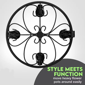 Grand chariot à plantes en métal avec roues Support de pot de plantes roulé en fer forgé robuste avec roulettes - Product Image 6