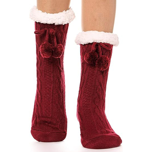 Factory Wholesale <strong>Custom</strong> Women <strong>Fuzzy</strong> Slipper <strong>Socks</strong> Winter <strong>Warm</strong> Fleece Soft Thick Cozy Knitting <strong>Socks</strong> With Grips - Product Image 3