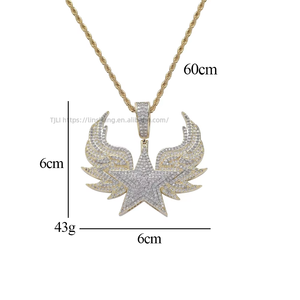 Large Winged Star Pendant, Copper CZ Encrusted Star Necklace, Hip Hop <b>Iced</b> Out Jewelry - Product Image 3