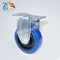 Roue à roulement à billes double en acier industriel avec frein pivotant en caoutchouc élastique 75 mm/125 mm Bleu Capacité de charge de 150 kg