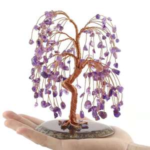 <b>Crystal</b> Money <b>Tree</b> Natural Stone Willow Style Handmade Wire Art Home Decoration Coffee Brown - Product Image 2