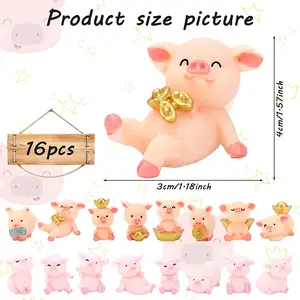 Custom Cute Pink Piggy Figurines Toys Pink Mini Pig Family Figures Resin Pig Cake Toppers