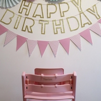 Guirlande de bannière en carton doré rose de 3 m avec 12 drapeaux pour la décoration de fête de naissance, de fête d'anniversaire, de décoration de chambre d'enfant, guirlande de bannière