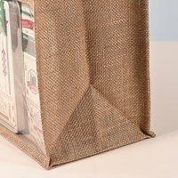 Sac fourre-tout transparent en lin et jute écologique avec fenêtre, personnalisable, à la mode, avec poignée en corde de coton blanche et boucle, imprimé