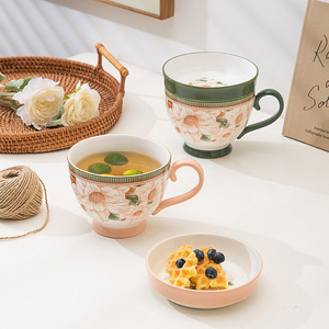 แก้วกาแฟลายดอกคามิลเลียสุดหรู ขนาด 500 มล. ชุดแก้วน้ำชาสำหรับอาหารเช้า แก้วกาแฟพอร์ซเลนสุดหรู ผู้ผลิตแก้วเซรามิก - Product Image 3