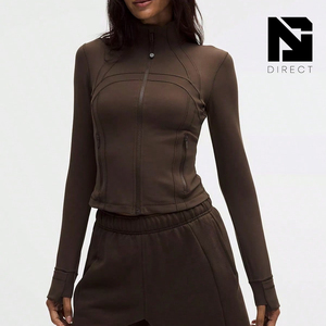 Define <b>Cropped</b> Jacket Walnut Crunch Brown Full Sleeve <b>Zip</b>-<b>Up</b> Yoga Jacket Solid Color Activewear Tops - Product Image 1