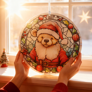 <b>Cute</b> Lovely Santa Hat <b>Bear</b> Stained Glass Suncatcher Stained Glass Effect Window Wall Hanging Christmas Ornament - Product Image 5