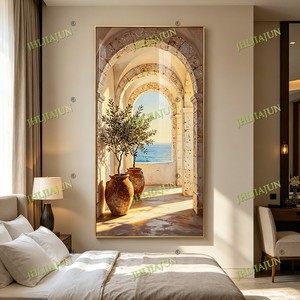 Factory wholesale customization Wall Art Mediterranean Archway Sea View Home Decoration <b>LED</b> Frame crystal porcelain painting - Product Image 3