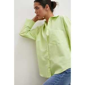Chemise en popeline H&M à coupe classique, verte, boutonnée, chemisier décontracté pour femmes, à porter tous les jours - Product Image 1