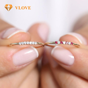 Vlove เครื่องประดับแต่งงานทองคำแท้แหวนเพชรทับทิมสีฟ้าส่วนบุคคลทอง14K วงเพชรที่สวยงาม7ชิ้น - Product Image 5