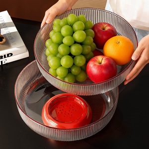 Transparent Striped <b>Plastic</b> Fruit Platter With Lid Dishwasher Safe For Home Kitchen Living Room Use - Product Image 1