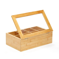Boîte de rangement à thé portable moderne à 8 compartiments avec accents en bambou, cadre en aluminium et couvercle magnétique en acrylique