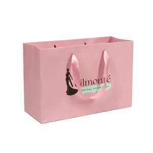 Stampa al dettaglio Logo rosa Boutique Shopping Bag regalo con manico personalizzato