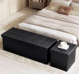 Tabouret de rangement rembourré, salon, cube en similicuir, pouf de rangement, repose-pieds, banc, siège - Product Image 2