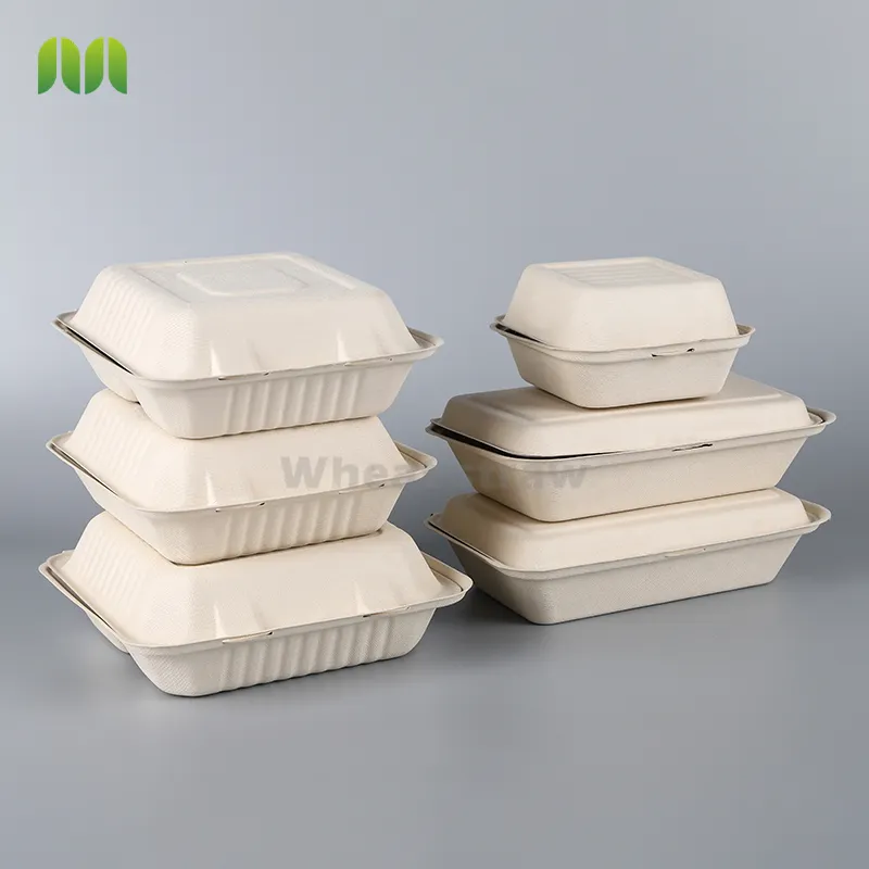 Clamshell Takeaway Food Box Biodegradable Paper Pulp Lunch Container Sugarcane Bagasse Food container Disposable Tableware