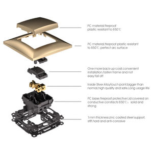 ABUK CE RoHs Finition brossée Panneau PC Gris Puissance EU FR Prise murale électrique Bouton rond Interrupteur Prise USB - Product Image 5