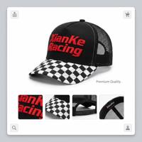 XIANKE Gorra Trucker Personalizada al por Mayor con Diseño de Tablero de Ajedrez, 5 Paneles, Malla Trasera, Cierre Ajustable, Estilo Retro de Gran Premio y Speedway