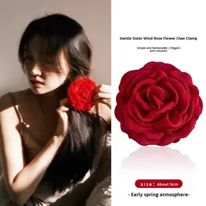 <span class=keywords><strong>Pince</strong></span> à <span class=keywords><strong>cheveux</strong></span> tendance en acrylique JIAXU 2025 style Caro pour femme, grande fleur rouge rose séchée 10 cm, accessoire de fête - Product Image 2