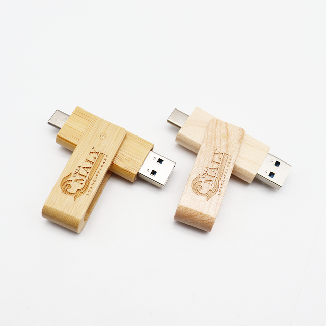 Wooden Swivel Type-C Usb Flash Eco Friendly Photographer Music Photo Storage Otg Drive Laser logo Led Hot Sale Thumb Drive