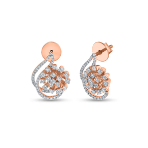 Pendientes de botón de racimo de diamantes de diseño moderno en forma de lágrima hechos a mano en oro rosa real de 14 quilates de La India - Product Image 2