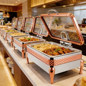 Ristorante e hotel XINGPAI forniture 304 in acciaio inossidabile martellato schienamento piatti lussuosi scalda cibo a buffet - Product Image 1