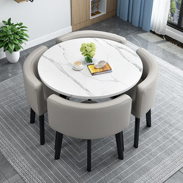 Tavolo e sedie da pranzo rotondi a 4 posti in legno di marmo tradizionale di vendita caldo per mobili per la casa-mobili per sala da pranzo